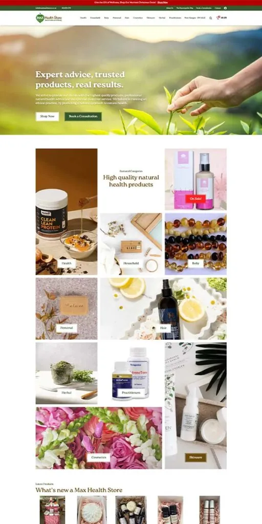 Max Health Store website screenshot
